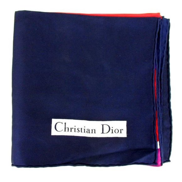 DIOR Navy Pink Red Violet Print Silk Square Scarf - Picture 4 of 4
